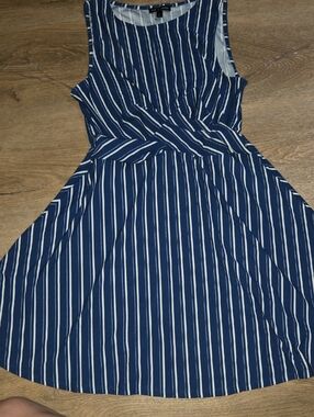 As U Wish Navy Blue and White Sleeveless Striped Mini Dress